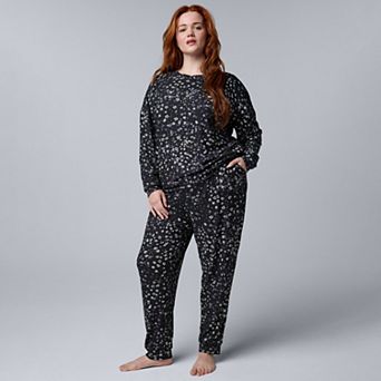Plus Size Simply Vera Vera Wang Pajama Knit Long Sleeve Top & Pajama Jogger Set