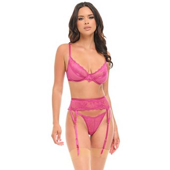 Women's Oh La La Cheri Lace Bra & Garter Belt 3 pc Set