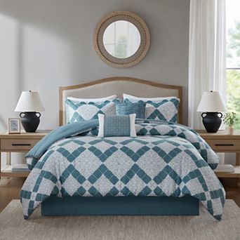 Madison Park Reed Medallion 6 pc Comforter Set with Coordinating Throw Pillows