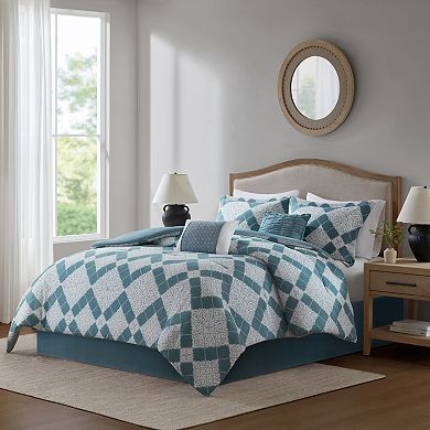 Madison Park Reed Medallion 6-Piece Comforter Set with Coordinating Throw Pillows