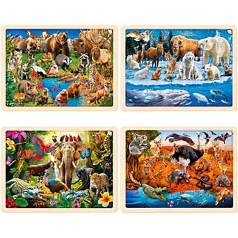 QUOKKA 4 SET 36 pc Wooden Puzzles for Kids 4-6 Polar, Tropical, Yellowstone & Australia Animals