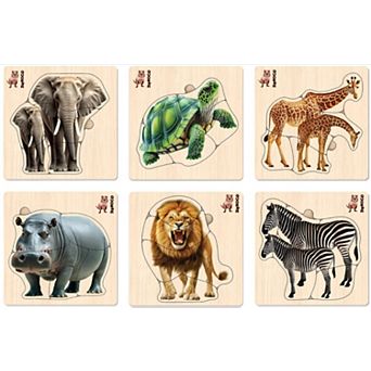 QUOKKA Wooden Safari Puzzles for Kids 2-4 Montessori Toddler Motor Skills Toy Set