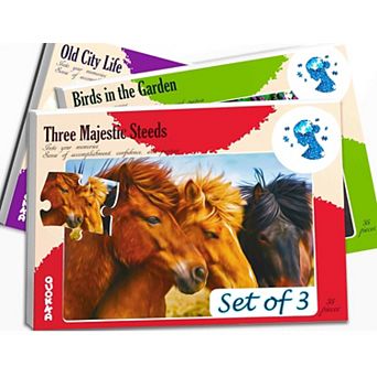 QUOKKA Dementia Puzzles for Seniors 35 pc Set with Birds, Steeds & Old City Scenes