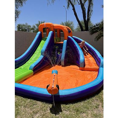 CocoNut Outdoor Double Slide Water Park W Climbing Wall & Water Cannon