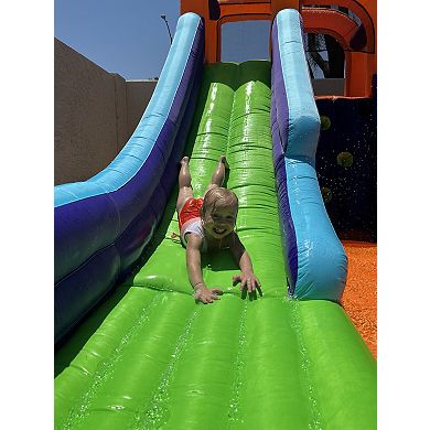 CocoNut Outdoor Double Slide Water Park W Climbing Wall & Water Cannon