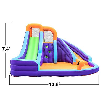 CocoNut Outdoor Double Slide Water Park W Climbing Wall & Water Cannon