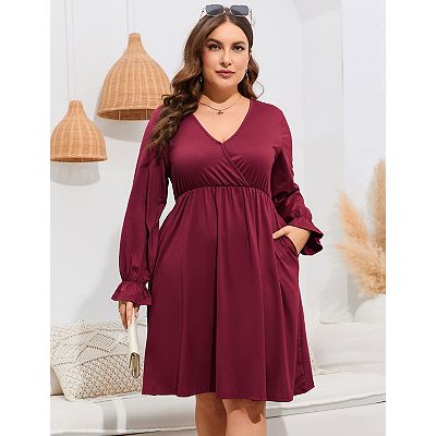 a line swing dress plus size CLOCOR Women's Plus Size Midi Dress 3/4 Sleeve A-Line Swing Dress V Neck  Flowy Casual Dresses Black X-Large at Amazon Women's Clothing store
