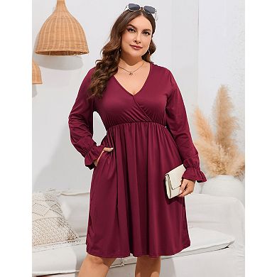 Women's Plus Size Dress V Neck A-Line Knee Length Wrap Swing Dresses