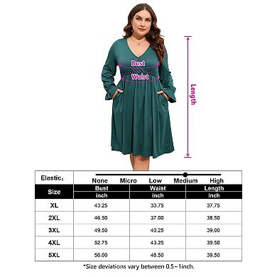 Women's Plus Size Dress V Neck A-Line Knee Length Wrap Swing Dresses