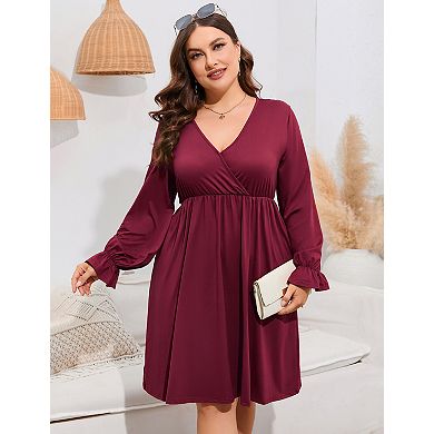Women's Plus Size Dress V Neck A-Line Knee Length Wrap Swing Dresses