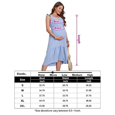 Women's Boho Maternity Dress for Summer Smocked Square Neck