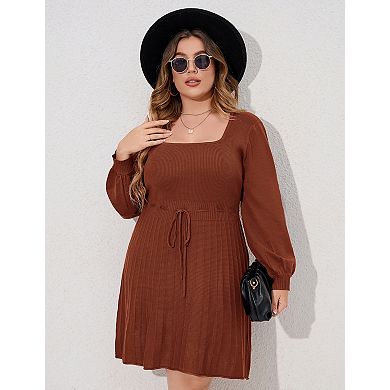 Women's Plus Size Long Sleeve Sweater Maxi Dresses V Neck Casual A-Line Dresses