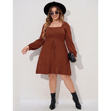 Women's Plus Size Long Sleeve Sweater Maxi Dresses V Neck Casual A-Line Dresses