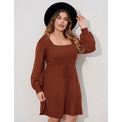 Women's Plus Size Long Sleeve Sweater Maxi Dresses V Neck Casual A-Line Dresses