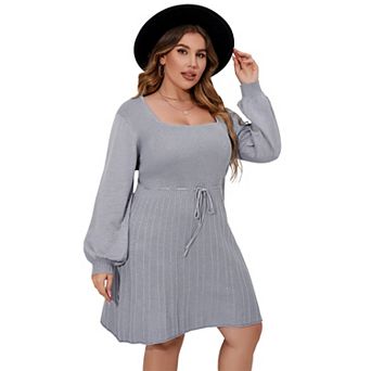 Women's Plus Size Long Sleeve Sweater Maxi Dresses V Neck Casual A-Line Dresses