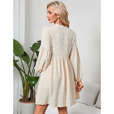 Women's Maternity Dot Dress V Neck Long Sleeve Button Down Mini Dress