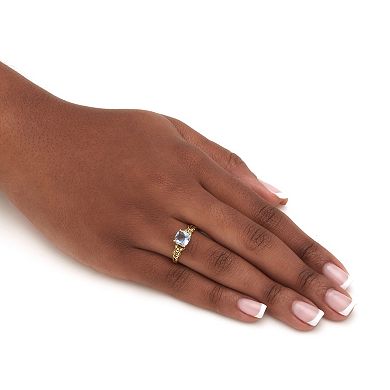 PalmBeach Jewelry Cushion Cut Birthstone Ring in Gold-plated Sterling Silver