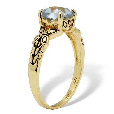 PalmBeach Jewelry Cushion Cut Birthstone Ring in Gold-plated Sterling Silver