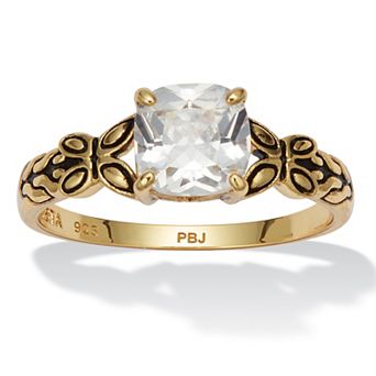 PalmBeach Jewelry Cushion Cut Birthstone Ring in Gold-plated Sterling Silver