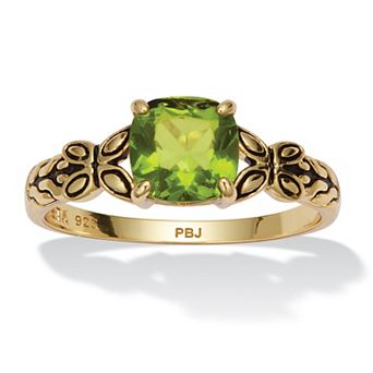 PalmBeach Jewelry Cushion Cut Birthstone Ring in Gold-plated Sterling Silver