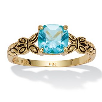 PalmBeach Jewelry Cushion Cut Birthstone Ring in Gold-plated Sterling Silver
