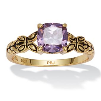 PalmBeach Jewelry Cushion Cut Birthstone Ring in Gold-plated Sterling Silver
