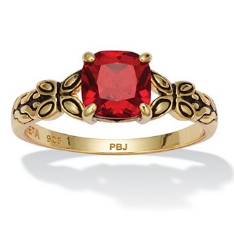 PalmBeach Jewelry Cushion Cut Birthstone Ring in Gold-plated Sterling Silver