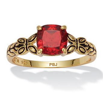 PalmBeach Jewelry Cushion Cut Birthstone Ring in Gold-plated Sterling Silver