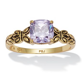 PalmBeach Jewelry Cushion Cut Birthstone Ring in Gold-plated Sterling Silver