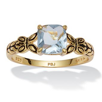 PalmBeach Jewelry Cushion Cut Birthstone Ring in Gold-plated Sterling Silver