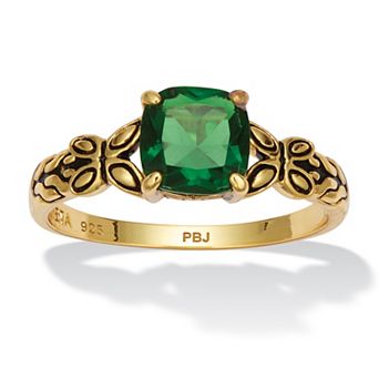 PalmBeach Jewelry Cushion Cut Birthstone Ring in Gold-plated Sterling Silver