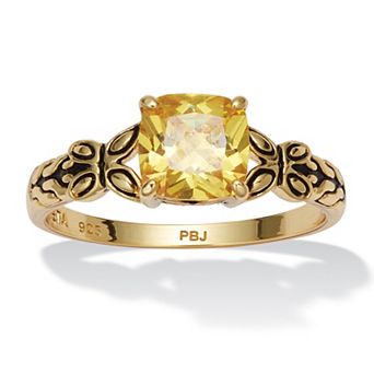 PalmBeach Jewelry Cushion Cut Birthstone Ring in Gold-plated Sterling Silver