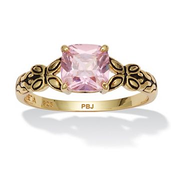 PalmBeach Jewelry Cushion Cut Birthstone Ring in Gold-plated Sterling Silver