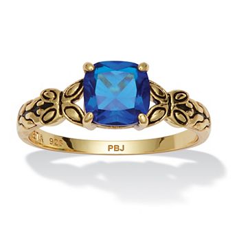 PalmBeach Jewelry Cushion Cut Birthstone Ring in Gold-plated Sterling Silver