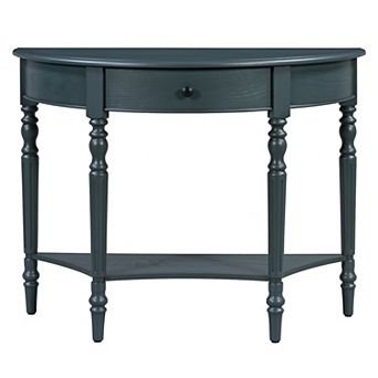 Farmhouse Half Moon Console Table with Drawer & Shelf, Navy