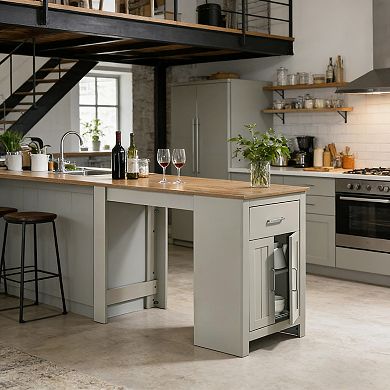 47" Light Gray Small Space Counter Height Dining Table with Cabinet and Drawer Storage