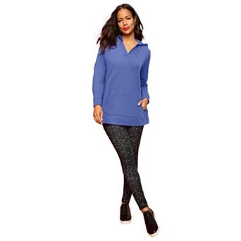 Roaman's Women's Plus Size Comfort+ Fleece V Neck Hooded Sweatshirt