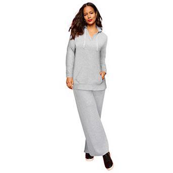 Roaman's Women's Plus Size Comfort+ Fleece V Neck Hooded Sweatshirt