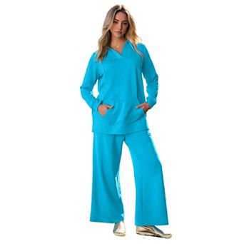 Roaman's Women's Plus Size Comfort+ Fleece V Neck Hooded Sweatshirt