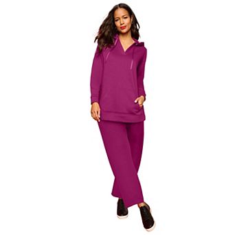 Roaman's Women's Plus Size Comfort+ Fleece V Neck Hooded Sweatshirt