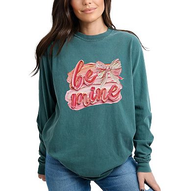 Be Mine Textured Paint - Women's Garment Dyed Long Sleeve Graphic T-Shirt