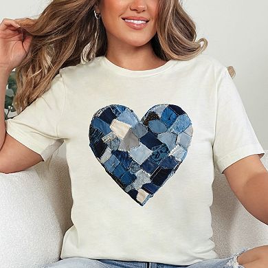 Demin Heart Print - Women's Short Sleeve Graphic T-Shirt