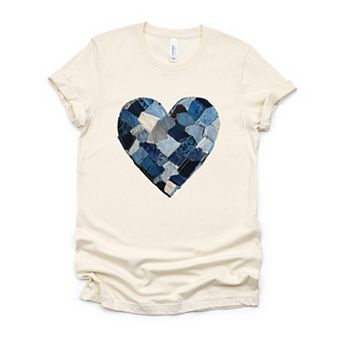 Demin Heart Print - Women's Short Sleeve Graphic T-Shirt