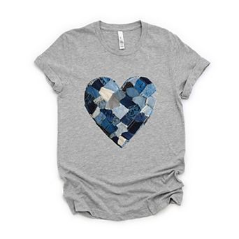 Demin Heart Print - Women's Short Sleeve Graphic T-Shirt