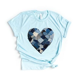 Demin Heart Print - Women's Short Sleeve Graphic T-Shirt
