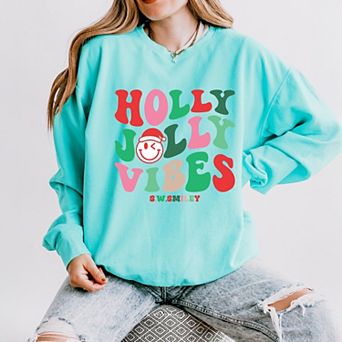 S.W.Smiley Holly Jolly Vibes Smile - Women's Lightweight Garment Dyed Sweatshirt