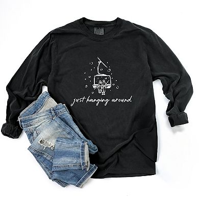 Just Hanging Around Ski Lift - Women's Garment Dyed Long Sleeve Graphic T-Shirt