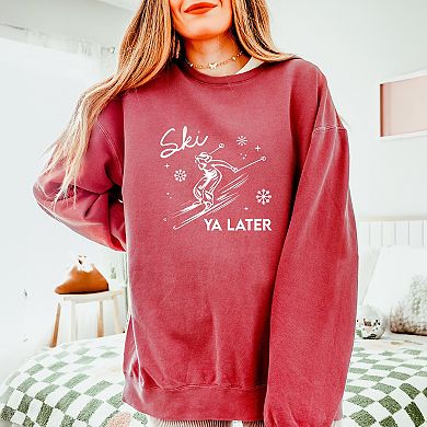 Ski Ya Later Snowflake - Women's Lightweight Garment Dyed Sweatshirt