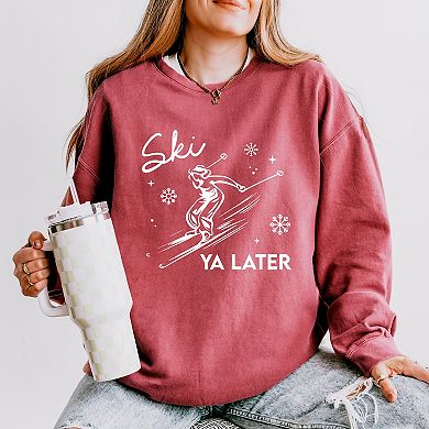 Ski Ya Later Snowflake - Women's Lightweight Garment Dyed Sweatshirt