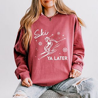 Ski Ya Later Snowflake - Women's Lightweight Garment Dyed Sweatshirt
